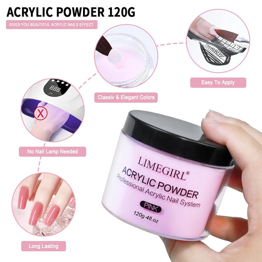 120g Acrylic Powder with Clear Pink White 3 Colors Nail Manicure Tips Nail Art Design Decoration Builder Tools
