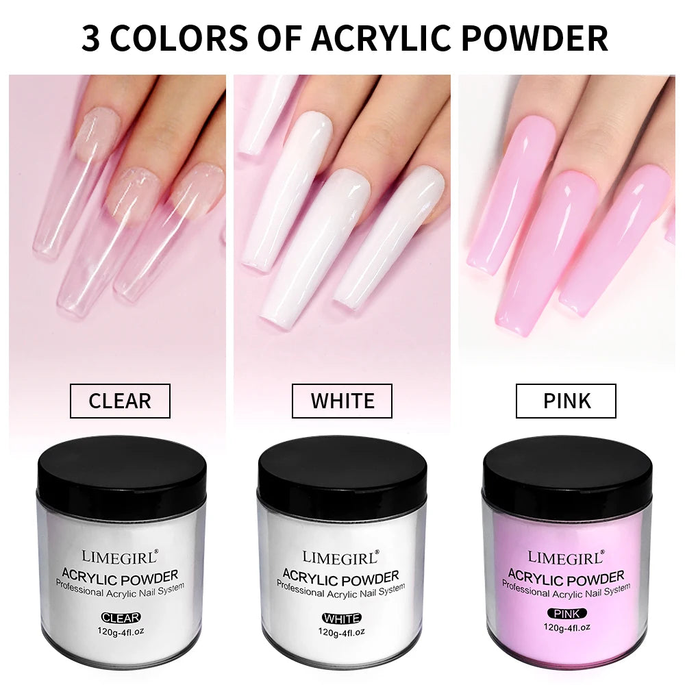 120g Acrylic Powder with Clear Pink White 3 Colors Nail Manicure Tips Nail Art Design Decoration Builder Tools